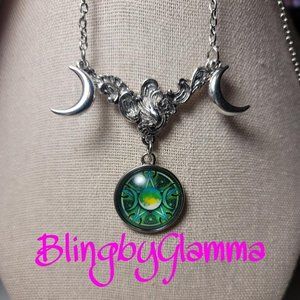 New Moon Pentagram Wicca Wiccan Cabochon NeckLace